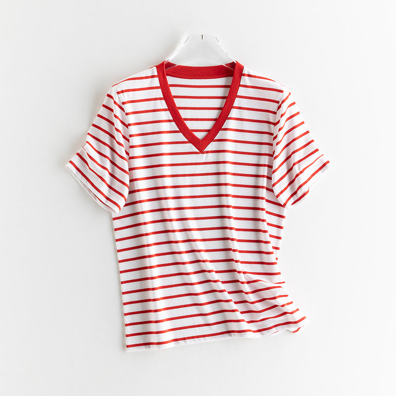 Loose-Fit Striped V-Neck T-Shirt