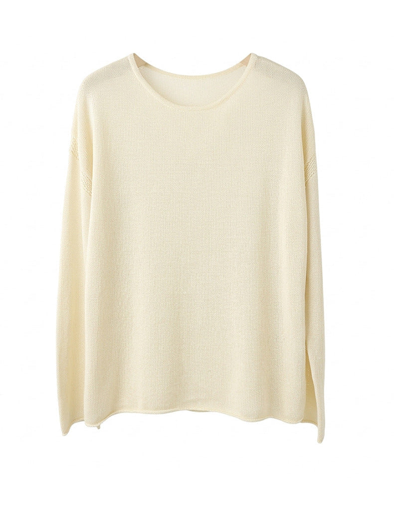 Crew-Neck Long-Sleeve Knitted T-Shirt